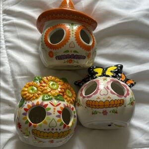Colorful Day of the Dead Ceramic Candle Holders